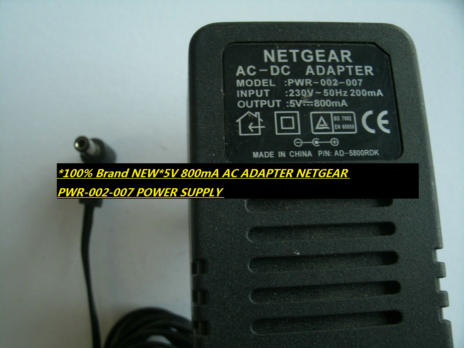 *100% Brand NEW*5V 800mA AC ADAPTER NETGEAR PWR-002-007 POWER SUPPLY - Click Image to Close